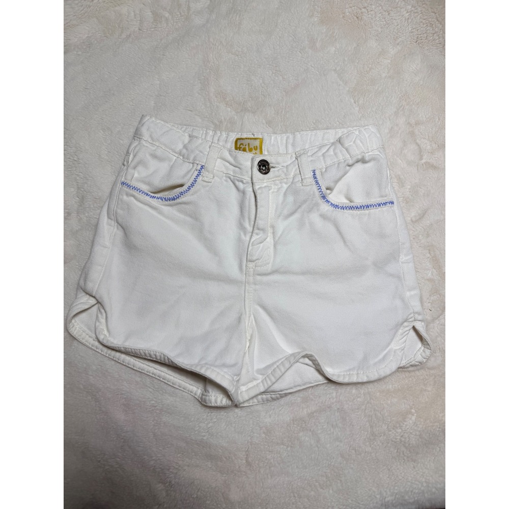 Fabula Farm Rio White Shorts Kids Size 10 Blue Contrast Stitching Dolphin Hem
